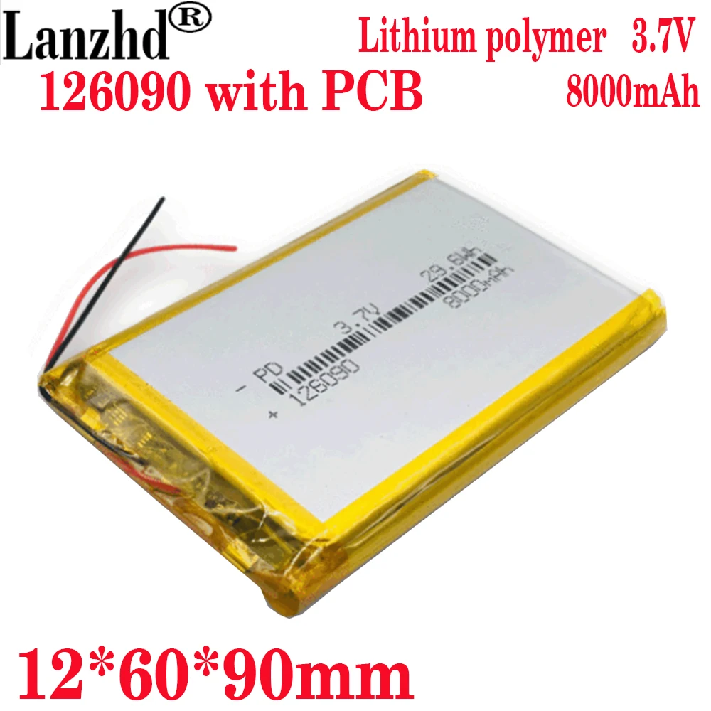 

1-8PCS 3.7V 8000mAh 126090 LI-PO with PCB Rechargeable Polymer Lithium Battery For PSP Navigation Ebook Speaker Notebook Power