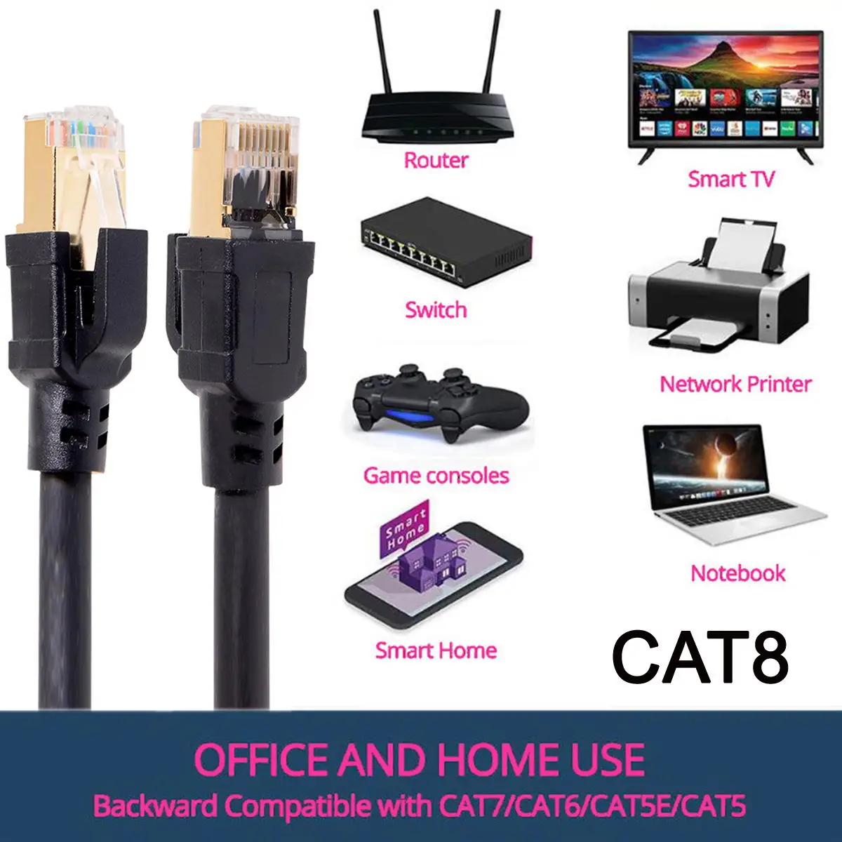 Jimier Cat8 RJ45 сети Ethernet Lan кабель со штыревыми соединителями на обоих концах для