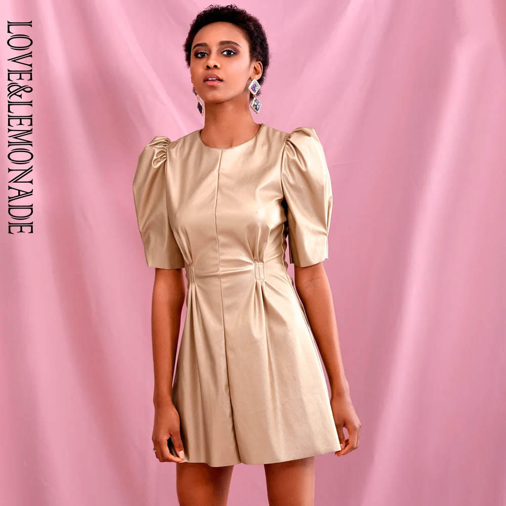 Женское мини-платье LOVE & LEMONADE золотистое стрейчевое платье из искусственной