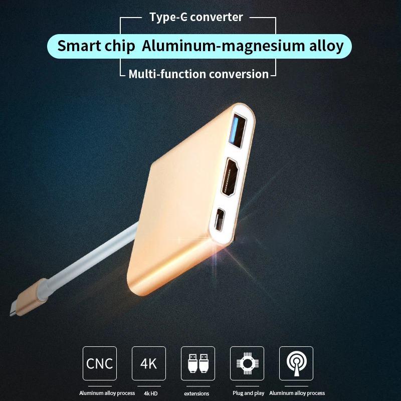 3-в-1 USB3.0 док-станция C-type HDMI концентратор USB адаптер для ноутбука MacBook смартфон расширение USB-C конвертер HDMI