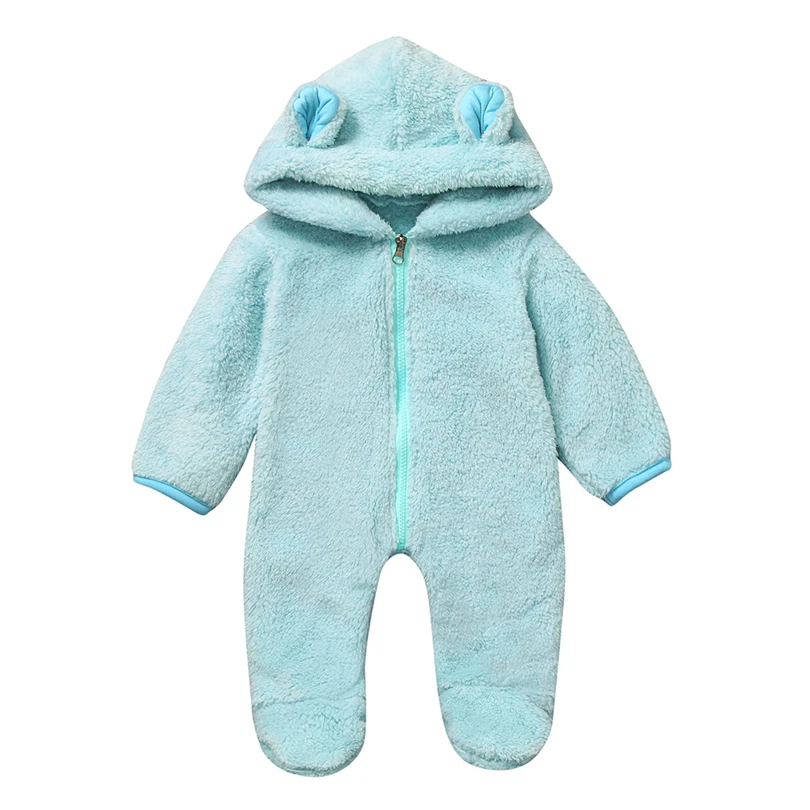 Детский флисовый комбинезон на молнии с капюшоном и ушками зиму для мальчиков