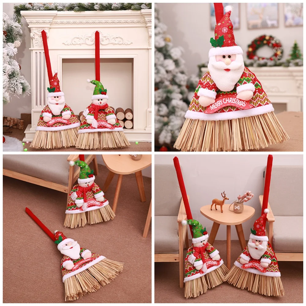 

Набор кукол в форме метлы с Санта-Клаусом, забавное Рождественское украшение для дома, креативное платье, снеговик, Безликий Рудольф, Рождес...