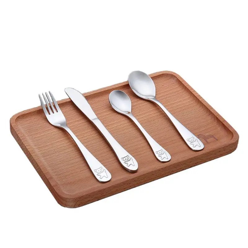 

4pcs/set Baby Teaspoon Spoon Food Feeding Fork Knife Utensils Set Stainless Steel Kids Learning Eating Habit Children Tableware