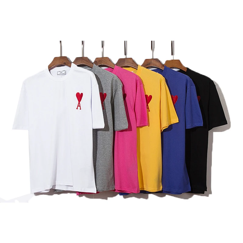 Новинка от AMI 2021 Классическая однотонная хлопковая Футболка с вышивкой Love A