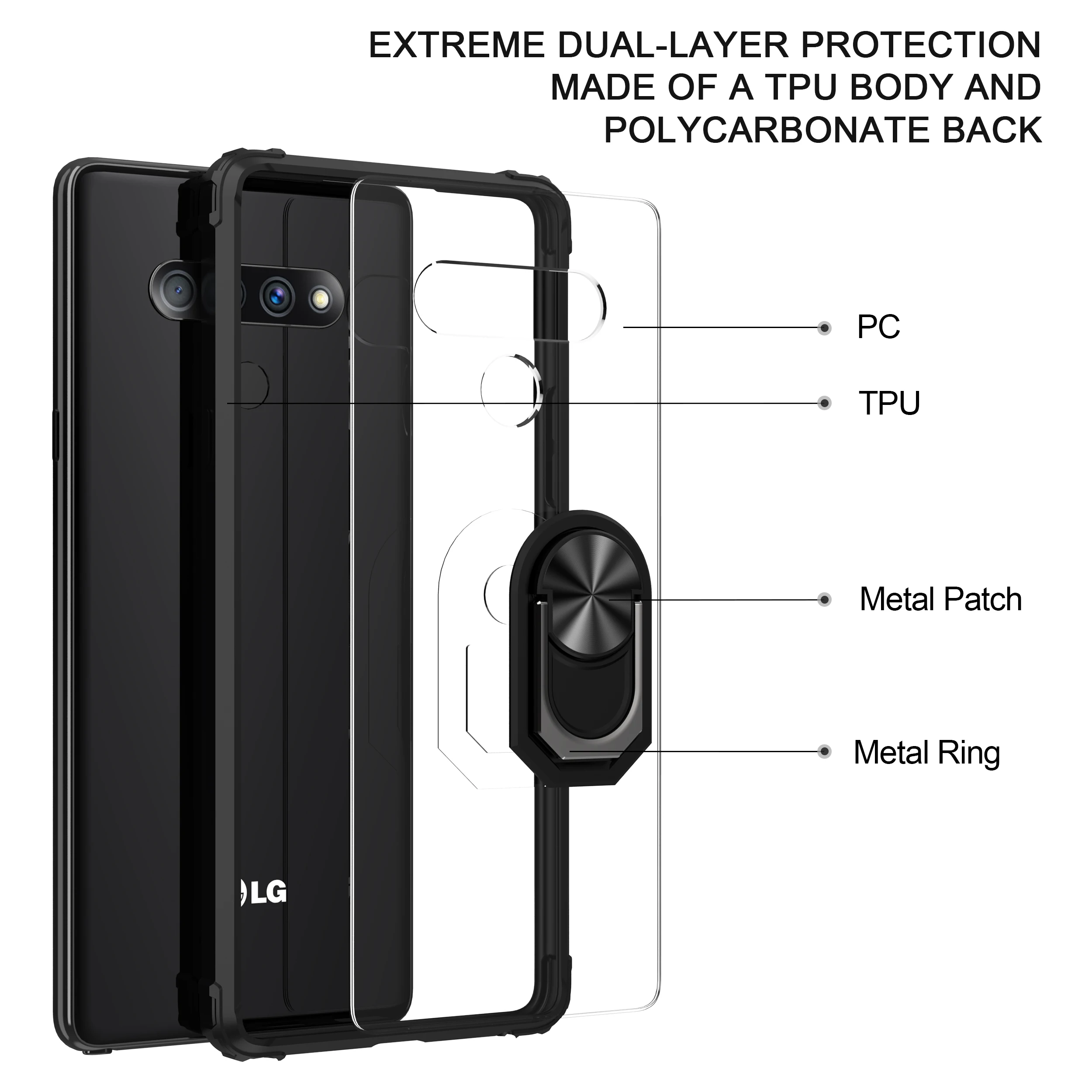 

Ultra thin Heavy protection shockproof anti-drop Acrylic Magnetic iron ring stand Bracket Phone Case For LG Stylo 6 K51 Cover