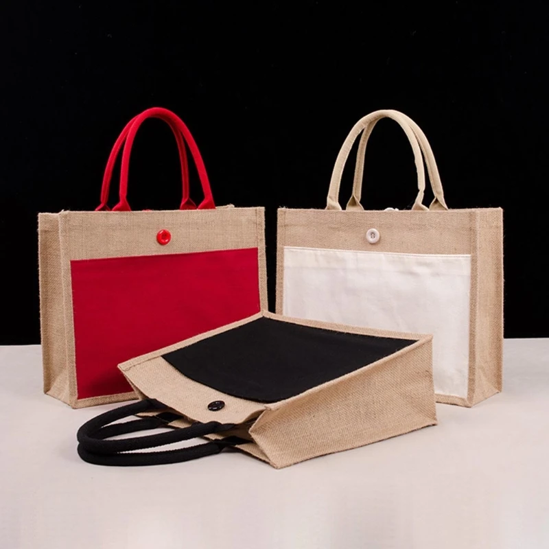 Джутовые Сумки-тоуты сумка из мешковины многоразовая женская для пляжа с ручкой