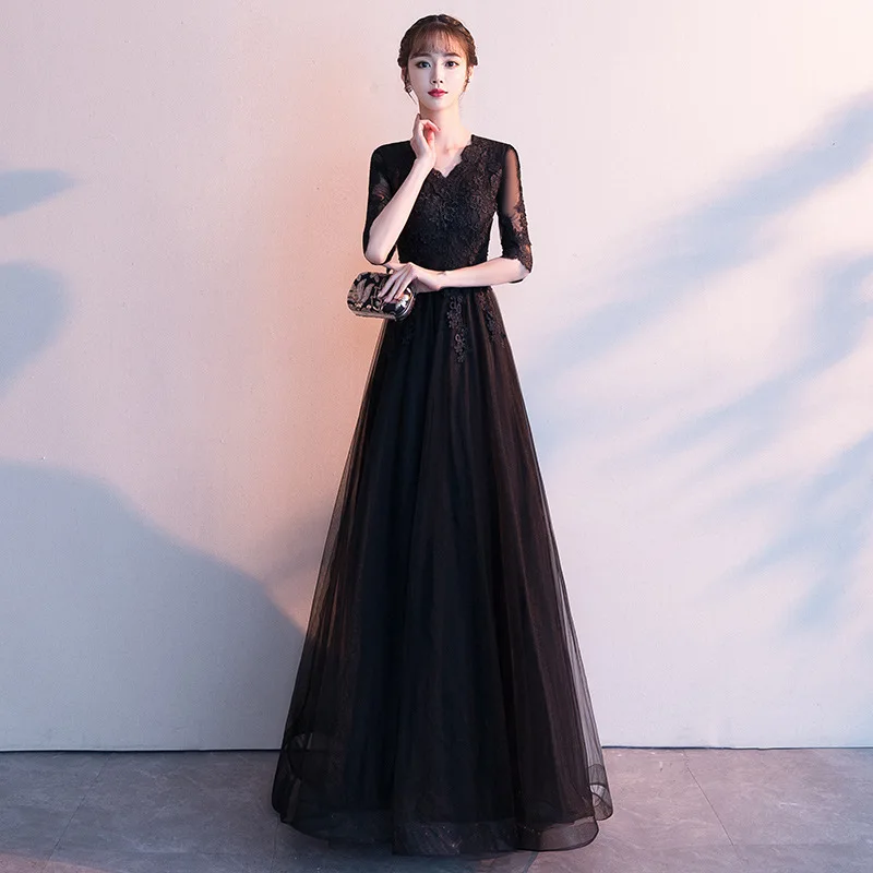 

Sexy Embroidery Applique Half Sleeve Evening Dress Women Back Zipper Formal Gowns Robe De Soiree Cheongsam 3XL