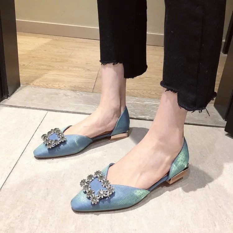 

Korean Shoes Buckle Pointed Toe Female Footwear Shallow Mouth Women Casual Sneaker 2021 Glitter Comfortable Dress Concise Fashio