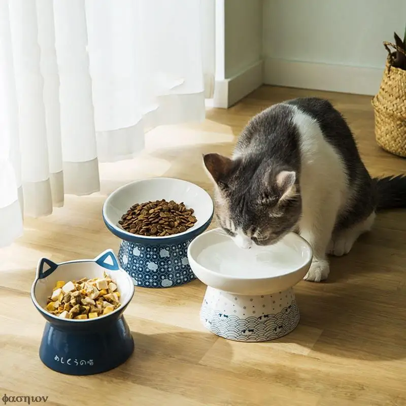 

Нескользящая керамическая миска для кошек, кормушка с поднятой подставкой, для шейного отдела позвоночника, для питья, воды, для маленьких с...