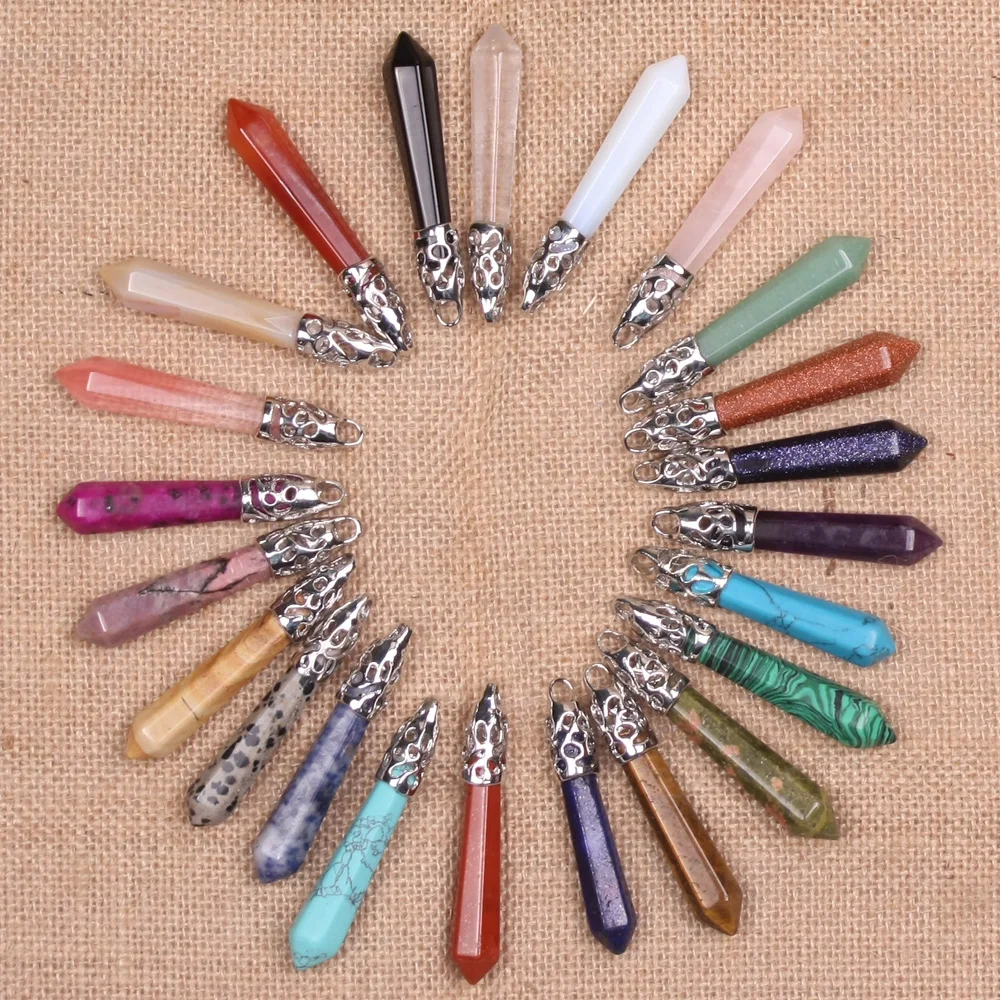 Семь чакр 24 шт. Ассорти натуральный камень ожерелье кулон 60*10 мм кварцевый