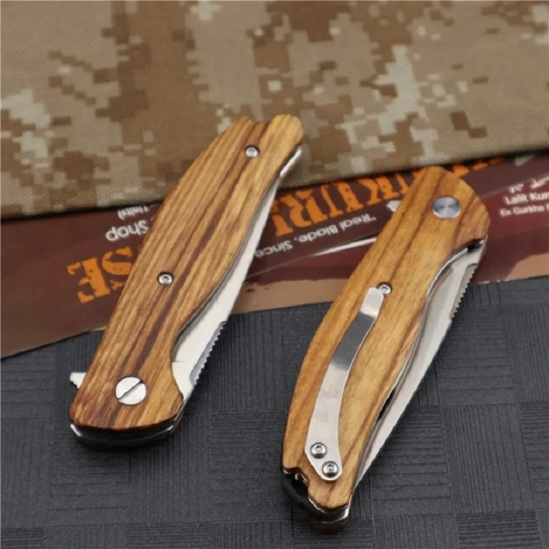 

Bearing Quick Opening Blade D2 High Hardness Wood Handle Mini Edc Folding Outdoor Jungle Adventure Outdoor Carrying Fruit Knife