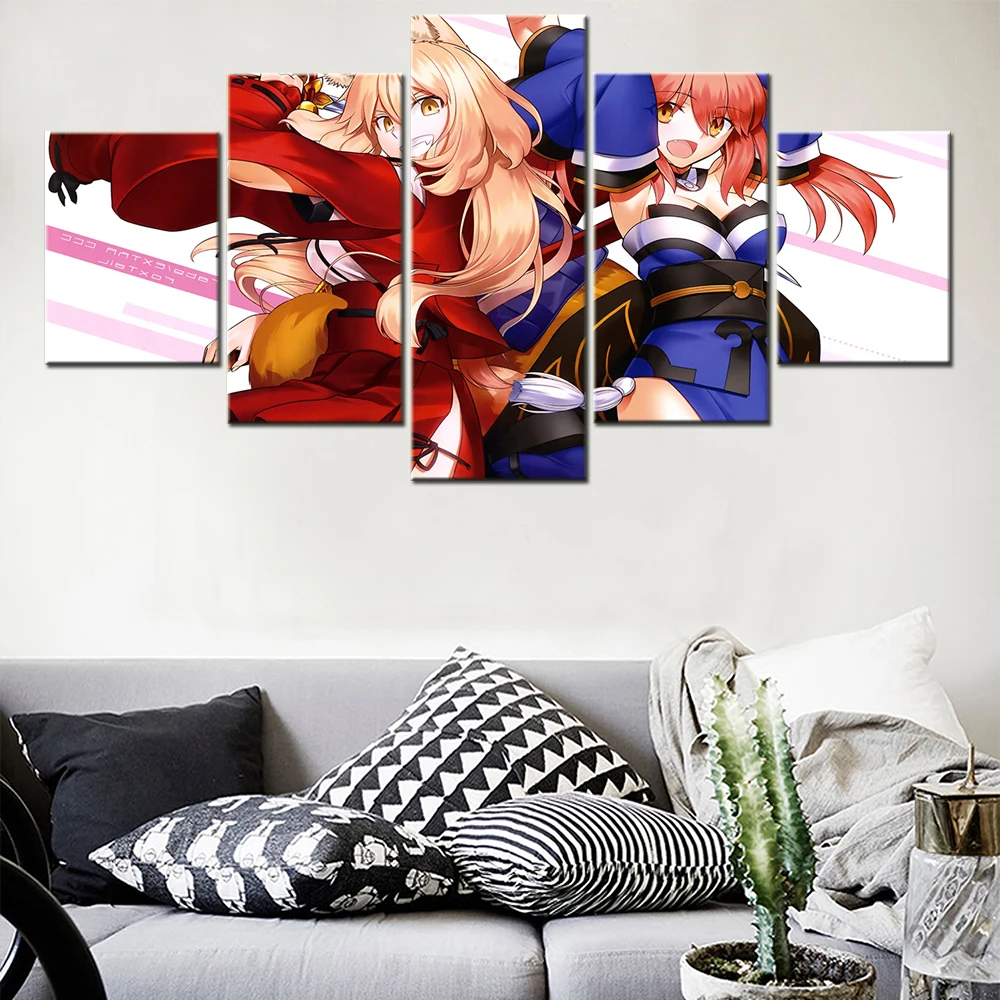 

Canvas Painting 5 Piece Japan Anime Figure Fate Girls Modern Wall Decoration Posters Modular Art Canvas Pictures For Living Room