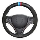 Сшитая вручную мягкая чехол рулевого колеса автомобиля черная натуральная кожа замша для BMW E90 320i 325i 330i 335i E87 120i 120d