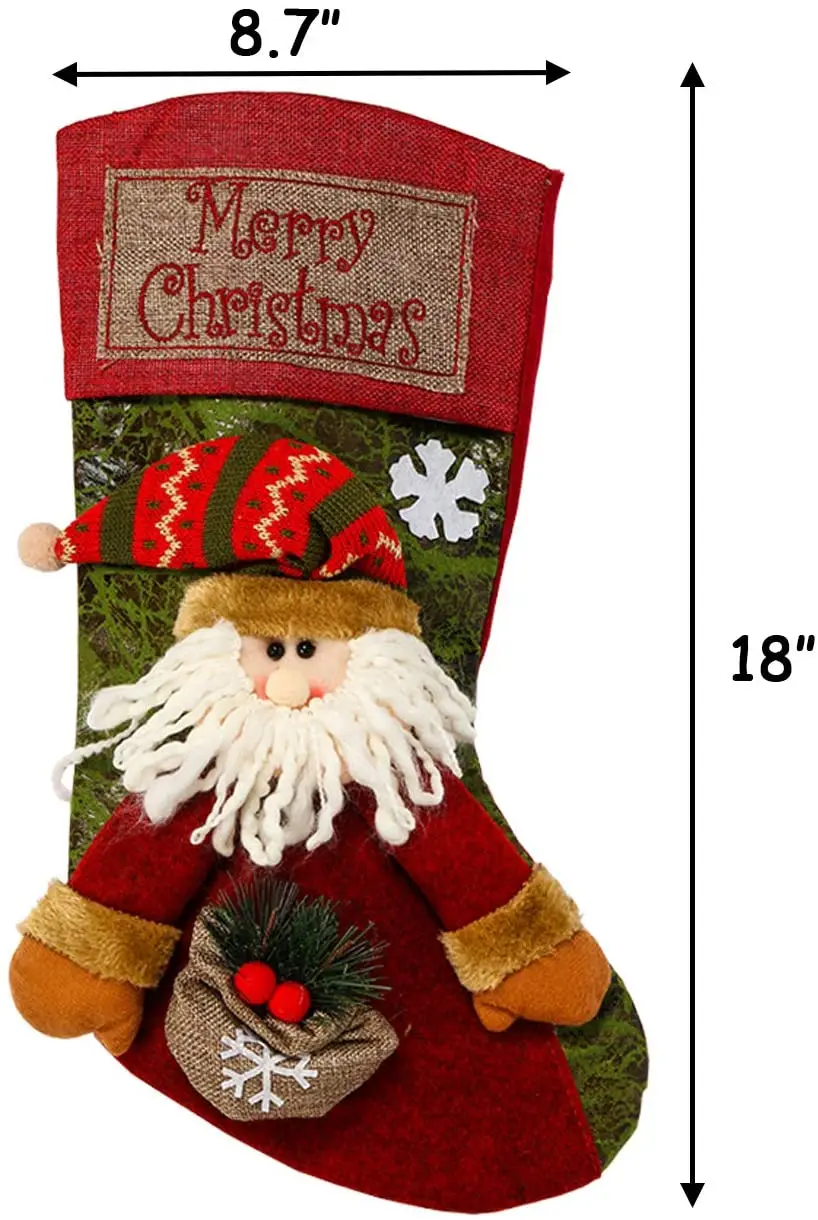 Sunnyglade-medias cl&aacute;sicas de Navidad, 3 piezas, 18 ", mu&ntilde;eco de nieve, Reno, personaje de Navidad, decoraciones para fiestas navide&ntilde;as-5