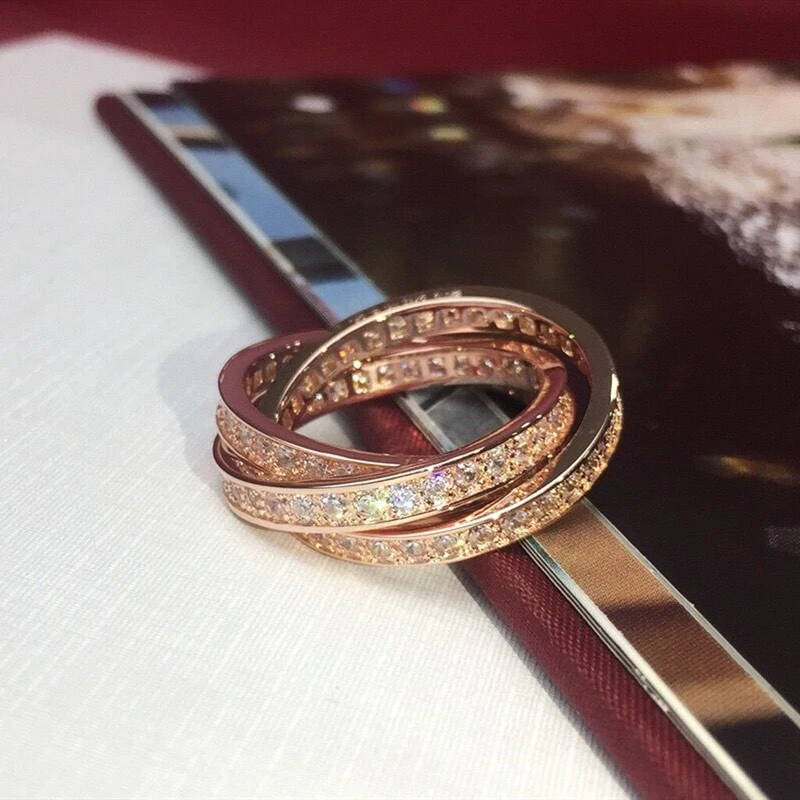 Роскошное Женское Обручальное кольцо с 3 полосами покрытое розовым/белым золотом