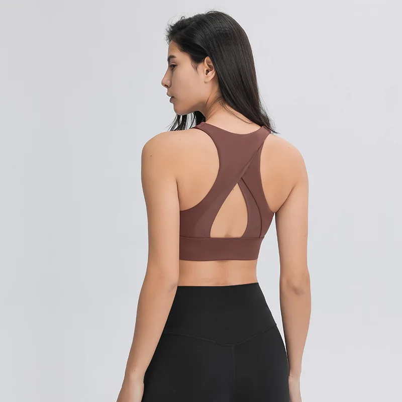 

2021 High-neck Push Up Gym Workout Bras Women High Impact Soft Nylon Dance Yoga Sports Bras Top Athletic Tank Top