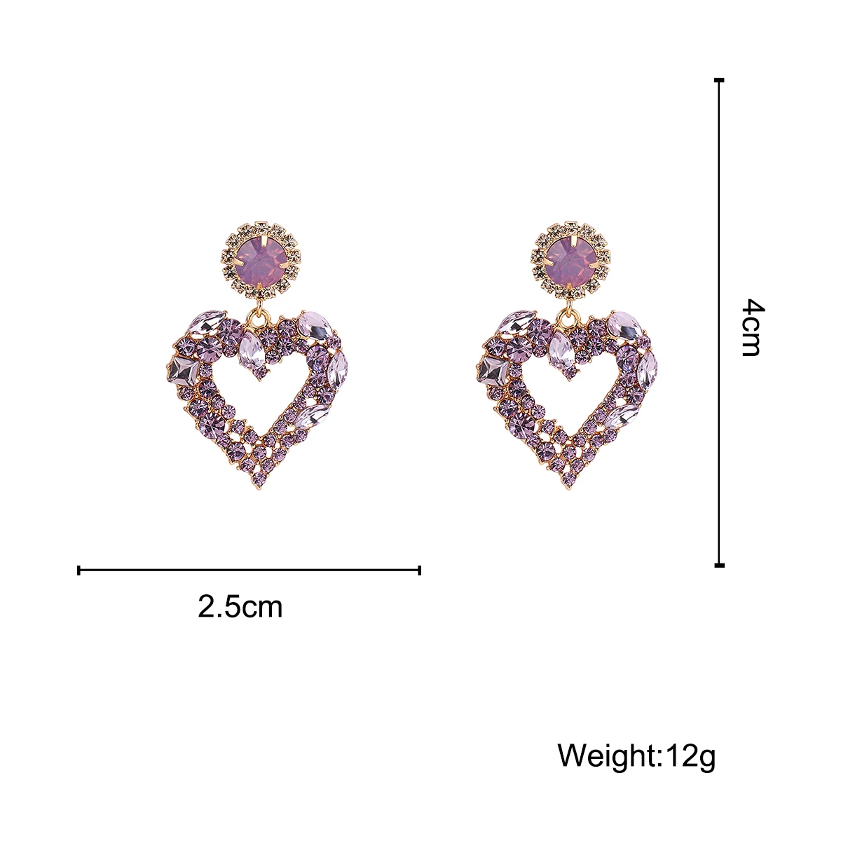 

Lifefontier Luxury Purple Rhinestone Dangle Earrings For Women Korean Heart Hanging Earrings Fashion Wedding Jewelry 2021 Trendy