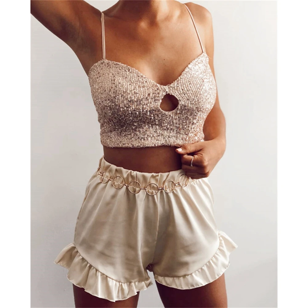 Женский сексуальный Повседневный блестящий топ без рукавов с блестками майка