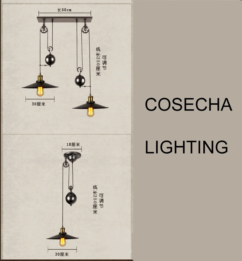 

Retro black pendant lights single vintage suspension lamp loft height adjustable restaurant shopping mall nordic indoor lighting