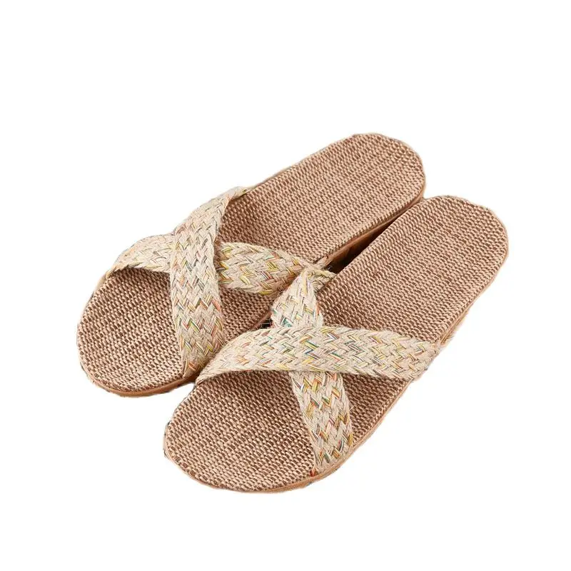 Suihyung Multicolor Flax Slippers For Women 2022 New Summer Indoor Shoes Home Casual Slides Cross Blet Ladies Flip Flops Sandals