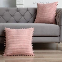 soft corduroy pillowcases solid color cushion cover decorative pillows with balls for sofa bed car home throw pillow pom poms