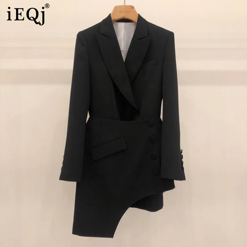 

IEQJ Women Black Casual All-match Irregular Blazer New Lapel Long Sleeve Loose Fit Jacket Fashion Tide Spring Autumn 2021 3F1289