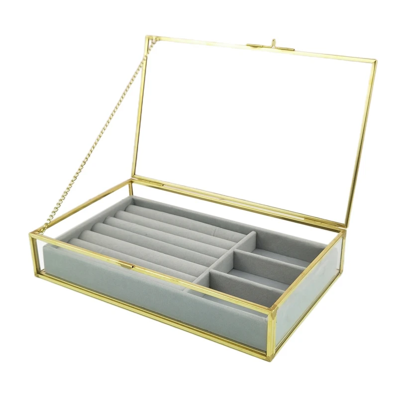 

Clear Glass Jewelry Box Earrings Bracelets Holder Rings Necklaces Jewelry Organizer Display Storage Charm Box Showcase