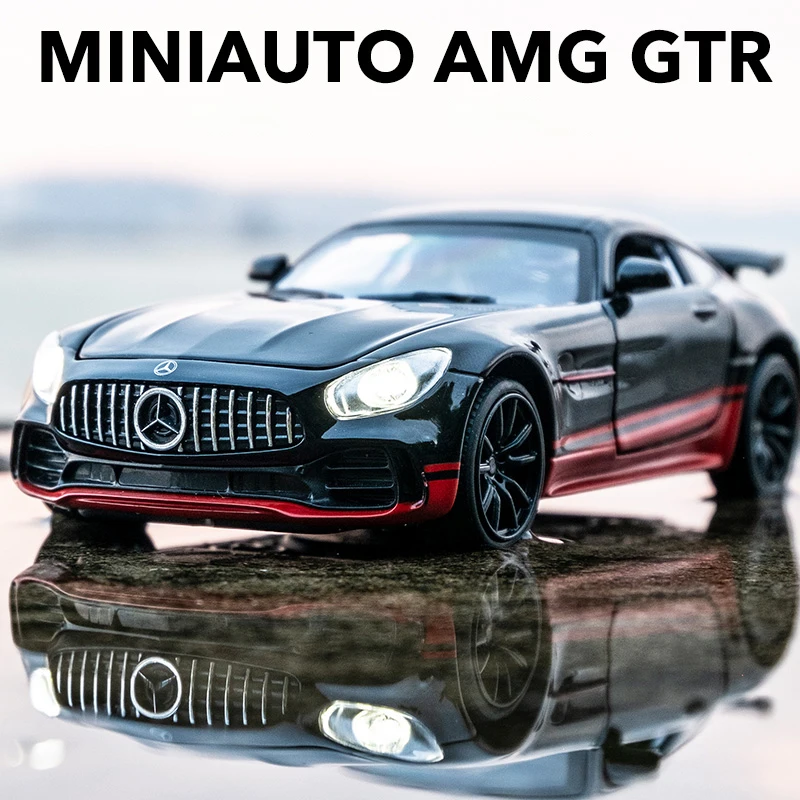 1/32 литой под давлением спортивный автомобиль модель AMG GTR оттягивать назад со
