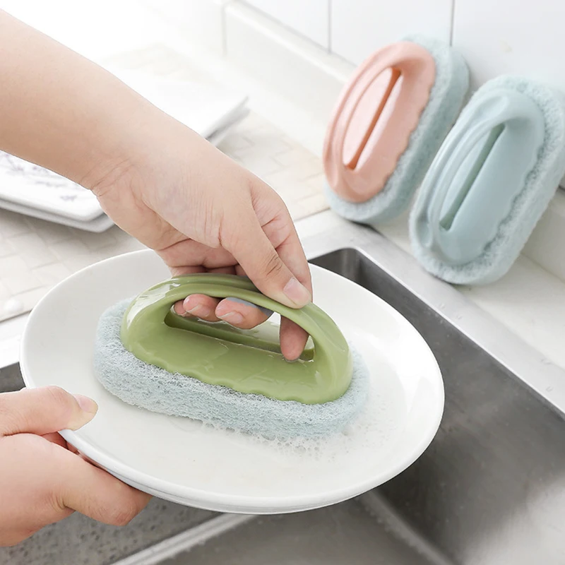 BEEMSK 1pcs with handle bath brush tile brush kitchen decontamination brush magic pot sponge cleaning brush