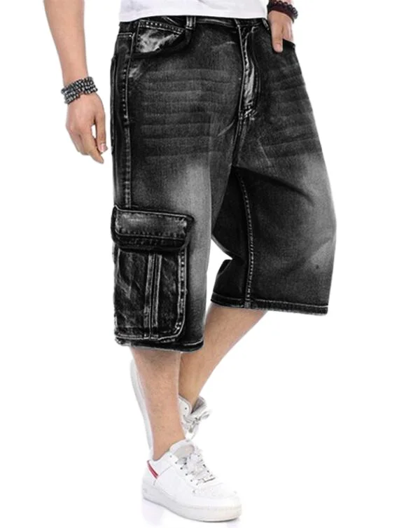 Summer Calf-Length Pants Hip-Hop Jeans Men's Denim Shorts Men Loose Multi-Pocket Jeans