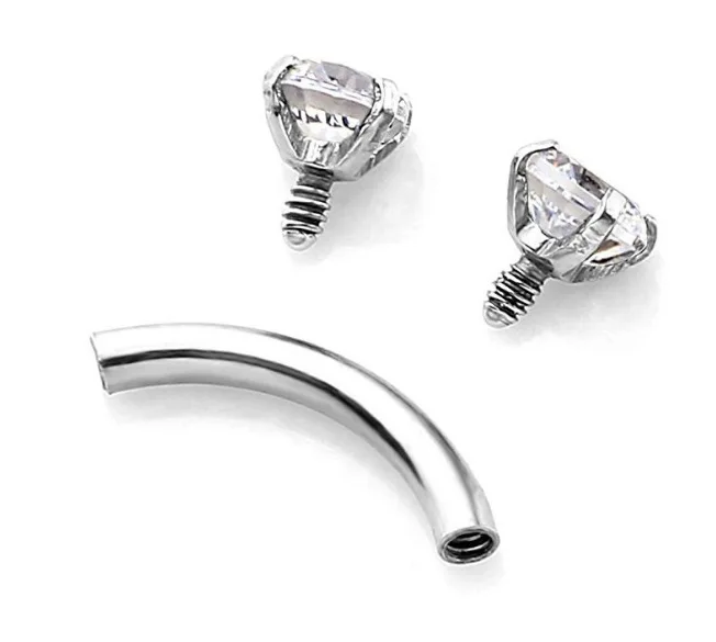 Curved Eyebrow Ring Clear CZ Gem 3mm Round Zircon Internally Threaded Nail Stainless Steel Bending Body Jewelry 16G hip hop | Украшения и