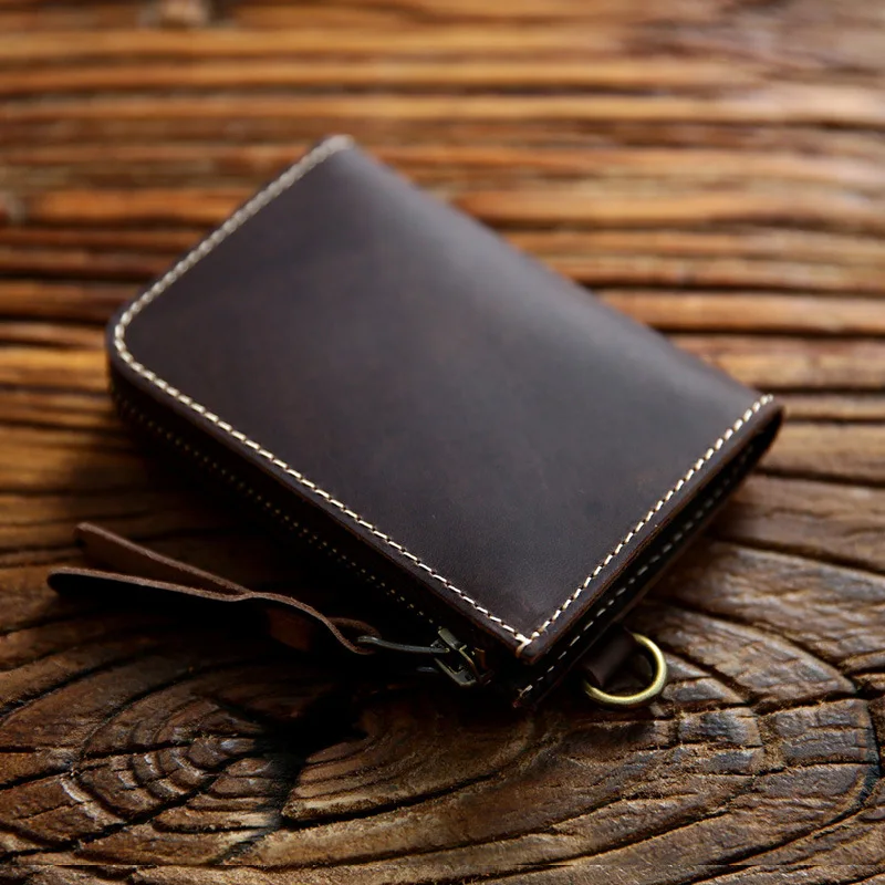 Мужской винтажный кошелек из 100% натуральной кожи короткий ручной работы