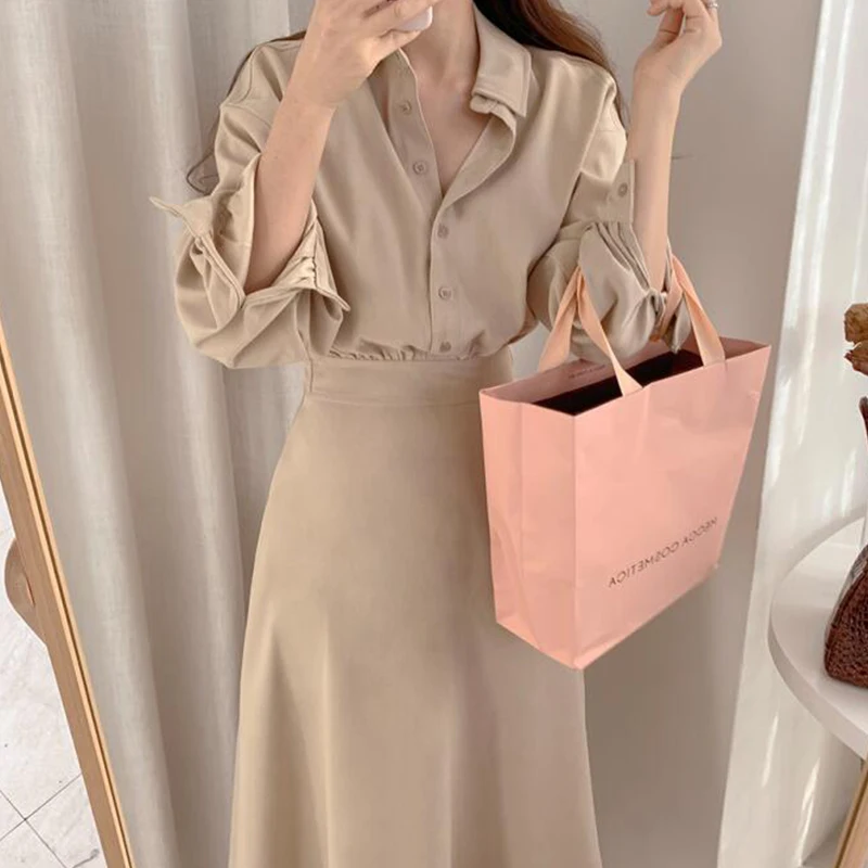 Женское однобортное платье макси модная одежда в Корейском стиле с лацканами и