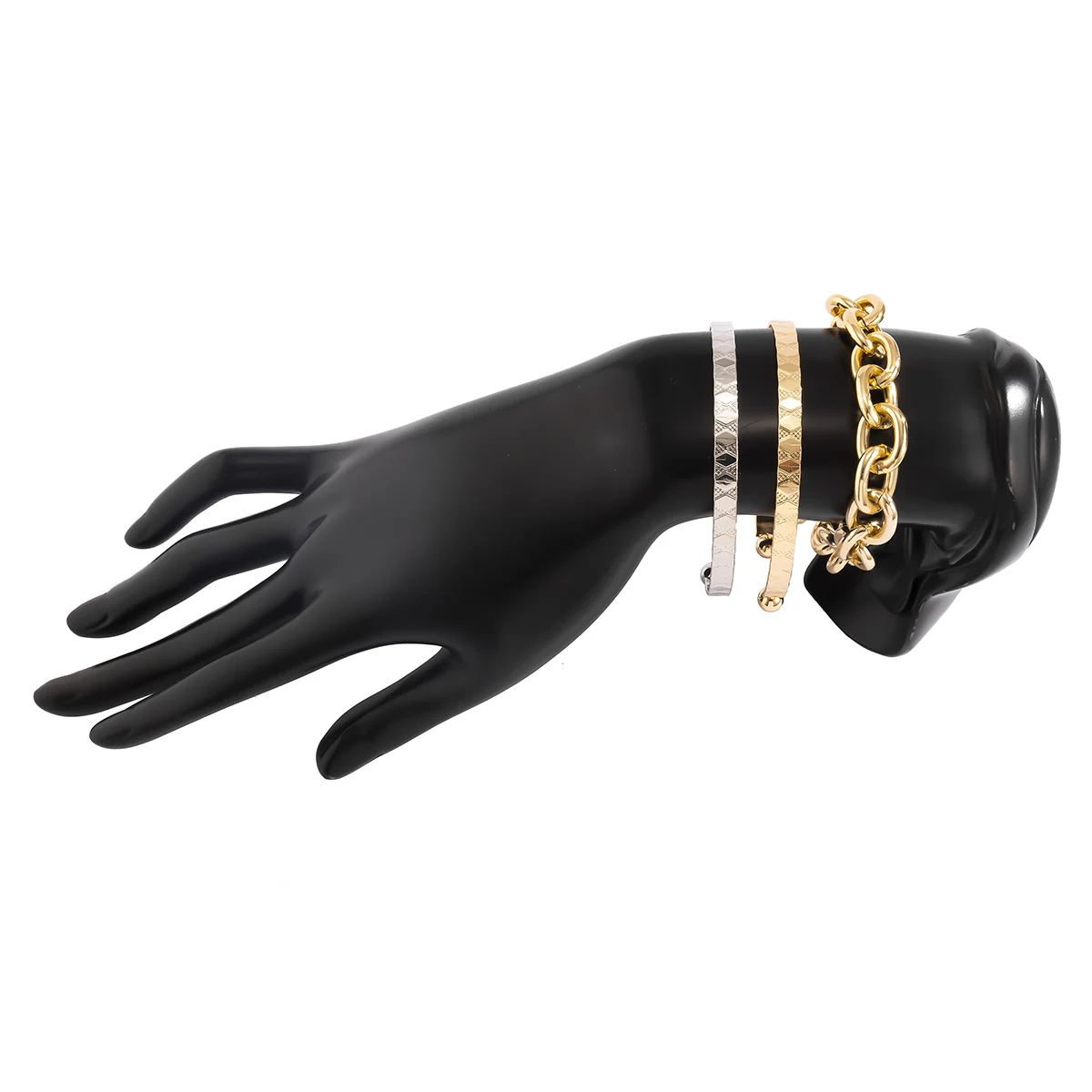 

Punk 3Pcs/Set Hip Hop Chunky Thick Curb Cuban Bracelets Bangles Metal Cuff Open Bracelet & Bangle Jewelry Pulseira Feminia