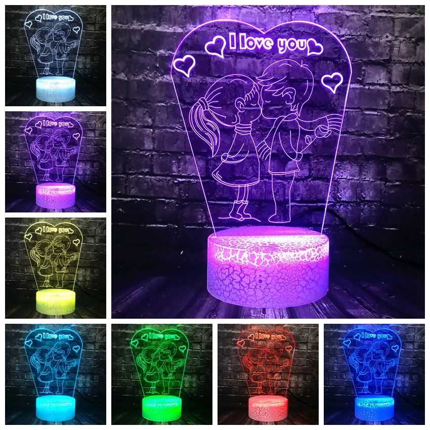 Романтический 3D светодиодный светильник с надписью «I LOVE YOU», лампа RGB, ночник, светильник для мальчика, поцелуя, девочки, стол для спальни, Декор, Подарочная бутафория для любимой девушки
