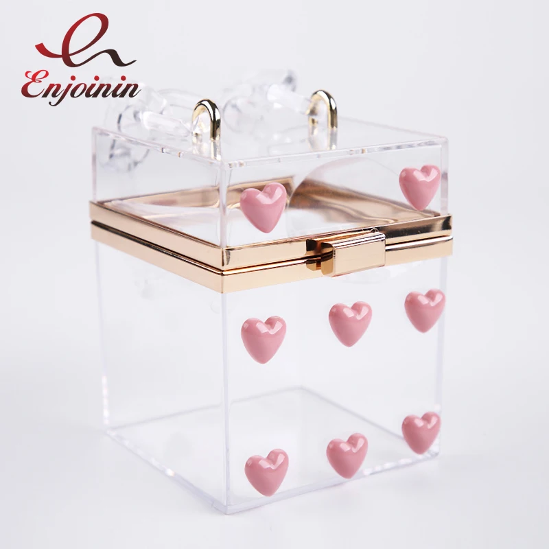 Розовая аппликация в виде сердца прозрачная акриловая коробка вечерние сумки