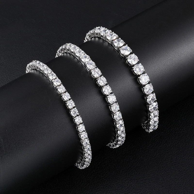 

Hiphop Bling 3-4mm Zircon Tennis Chain Bracelets for Men Top Quality Single Row 316L Stainless Steel Iced Out Chain Bracelet