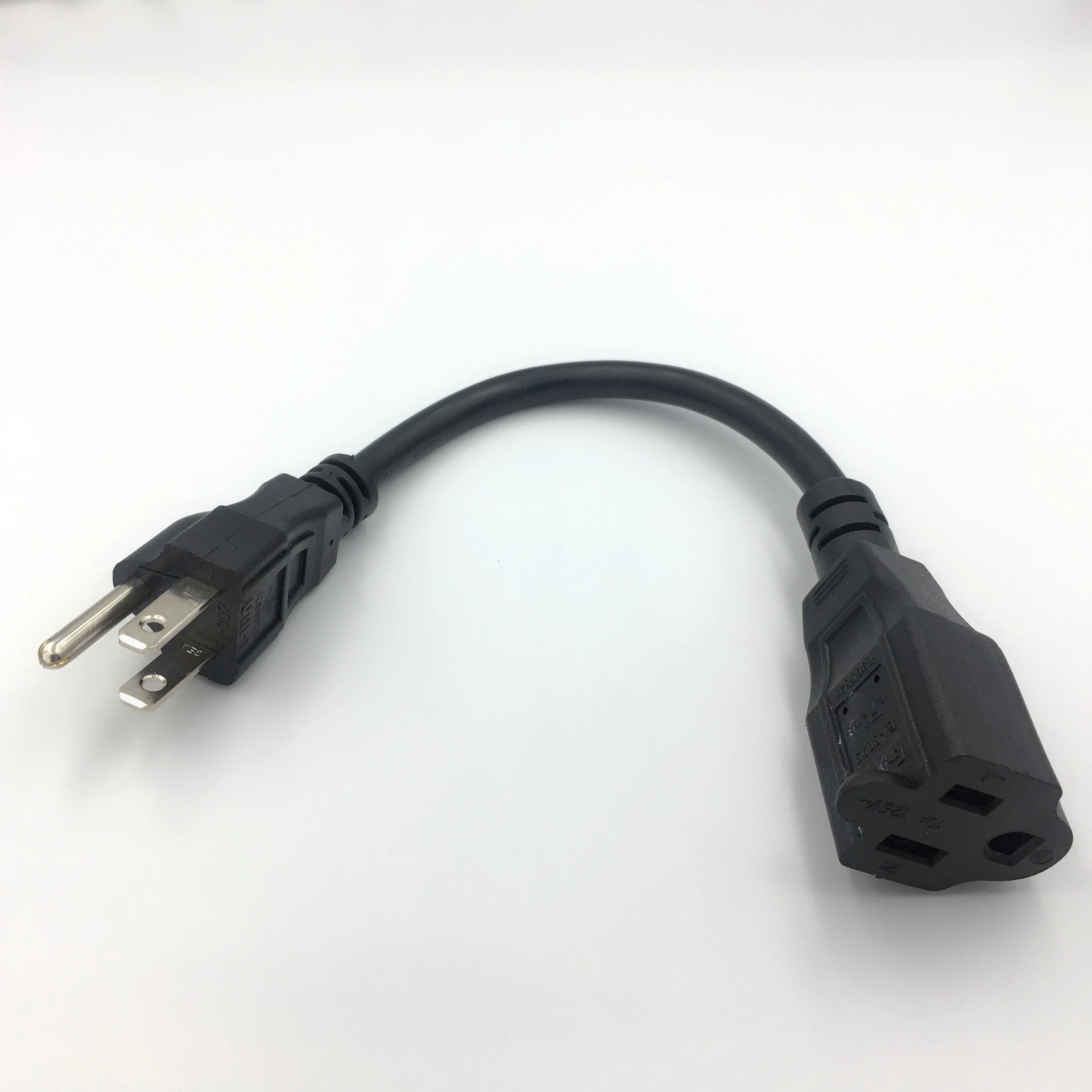 США/Американский 3pin короткий плоский штекер шнур питания, Nema 5-15P плоский штекер для Nema 5-15R Женский Удлинительный кабель 10 см