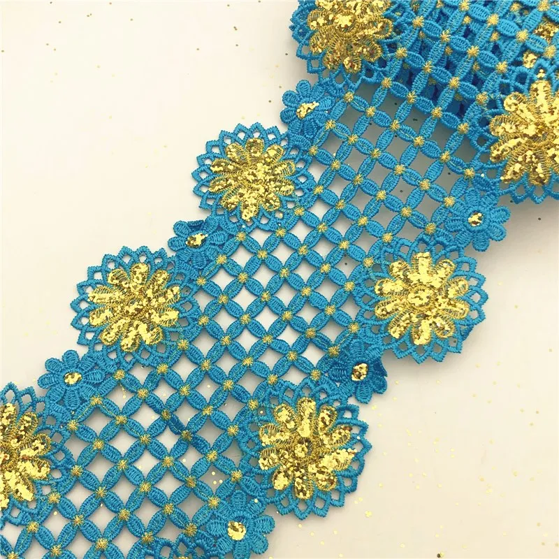 10 ярдов винтажная золотая металлическая вышитая кружевная отделка Нигерия