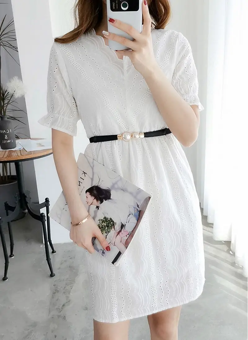 Ремень из искусственной кожи Женский тонкий эластичный пояс с двумя жемчужинами