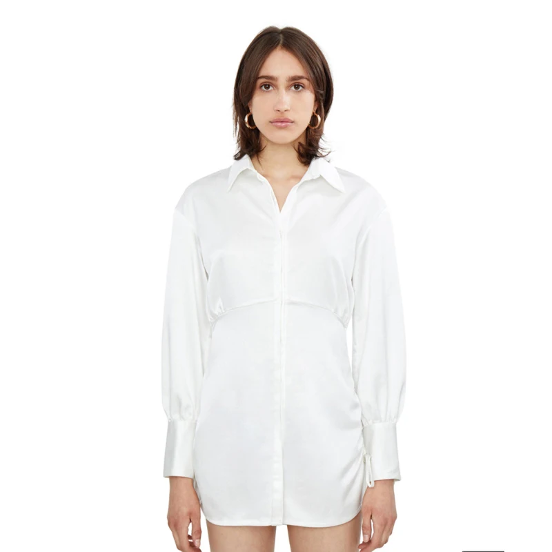 

Spring and Autumn 2020 New Women's Lapel Single-Breasted Lantern Sleeve Slim Dress Shirt Unique Style Commuter Fashion