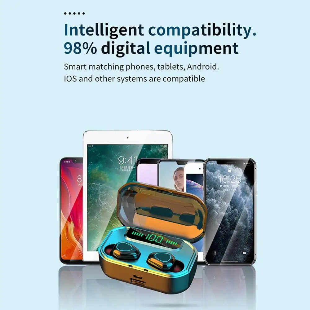 

New Stereo Bluetooth Earphone Support Wireless Charging Touch Waterproof Music Gaming Noise Cancel Headset For Iphone Xiaomi