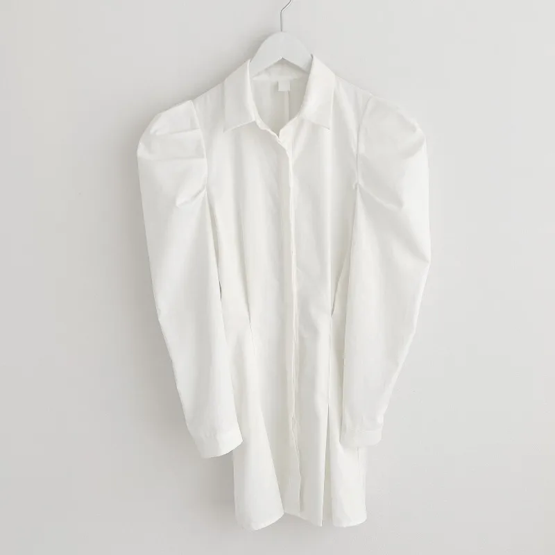 

Korean Chic Spring/Summer French Style Lapel and Waist Tight Pleated Slimming Temperament Small Size Long Sleeve Shirt Dress for