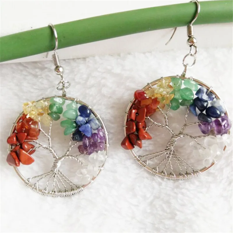 Серьги-подвески женские с кристаллами 7 чакр | Украшения и аксессуары