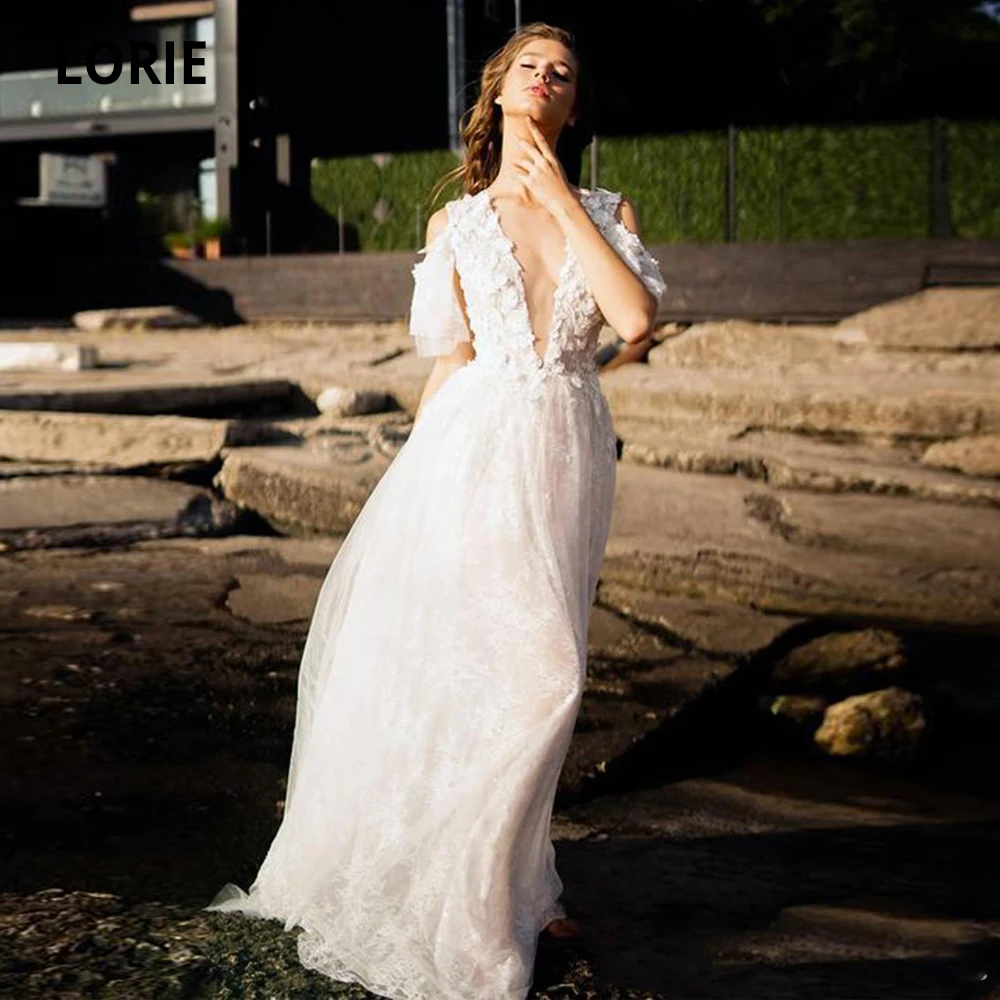 Сексуальные свадебные платья LORIE с глубоким V образным вырезом и открытыми