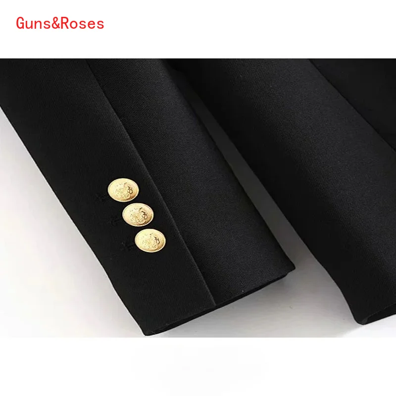 

Women Fashion Double Breasted Black Blazer Coat Vintage Long Sleeve Pockets Female Outerwear Chic Veste Femme