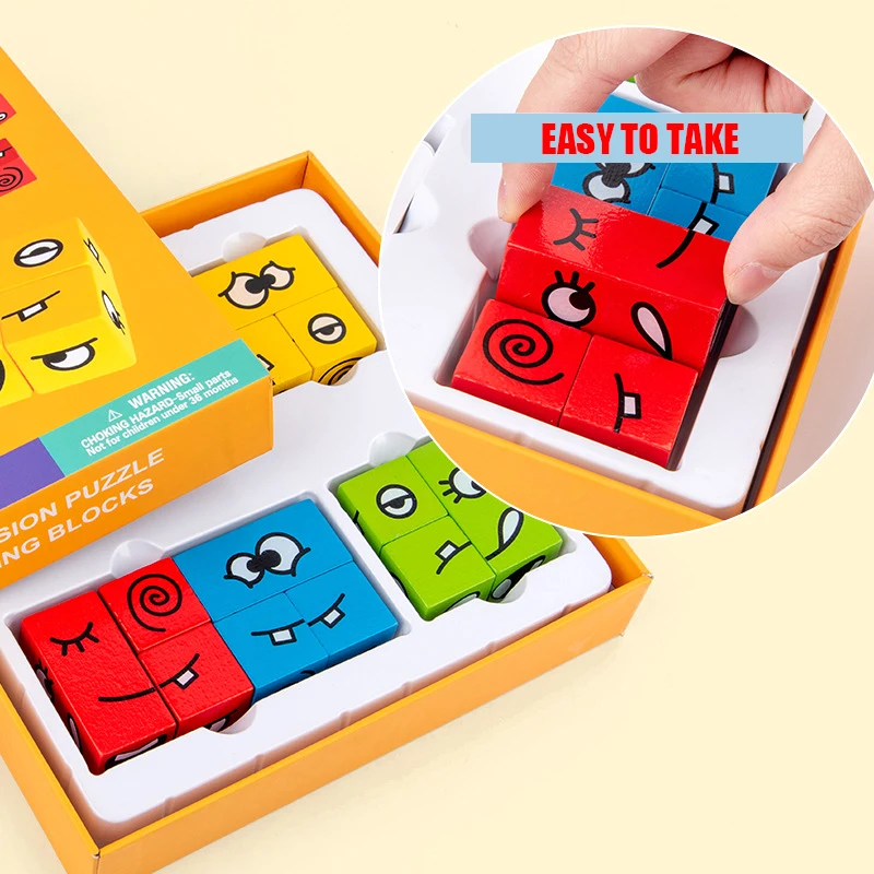 

cartoon face changing cube building blocks children's early education logic training thinking challenge level board game toys