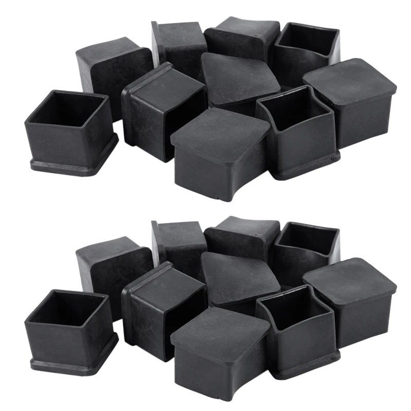 

20Pcs 30X30mm Square Rubber Desk Chair Leg Foot Cover Holder Protector Black