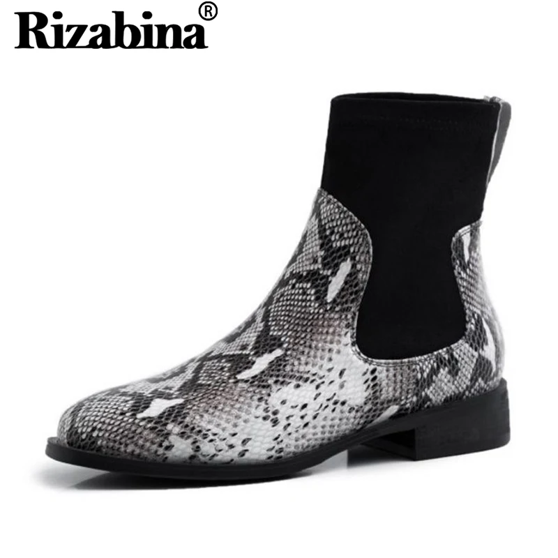 RIZABINA/женские ботильоны на плоской подошве из натуральной кожи со змеиным узором