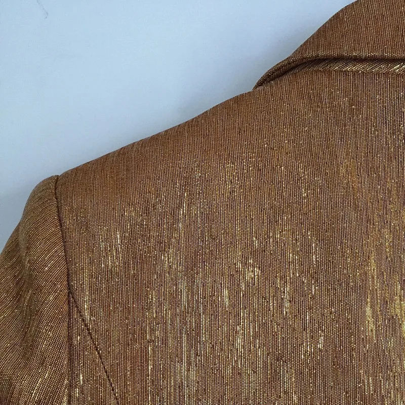 

High Quality Women Chic Vintage Fashion Golden Blazer Jacket Double Breasted Stage Show Gothic Style Slim Fit Blazer Plus Size